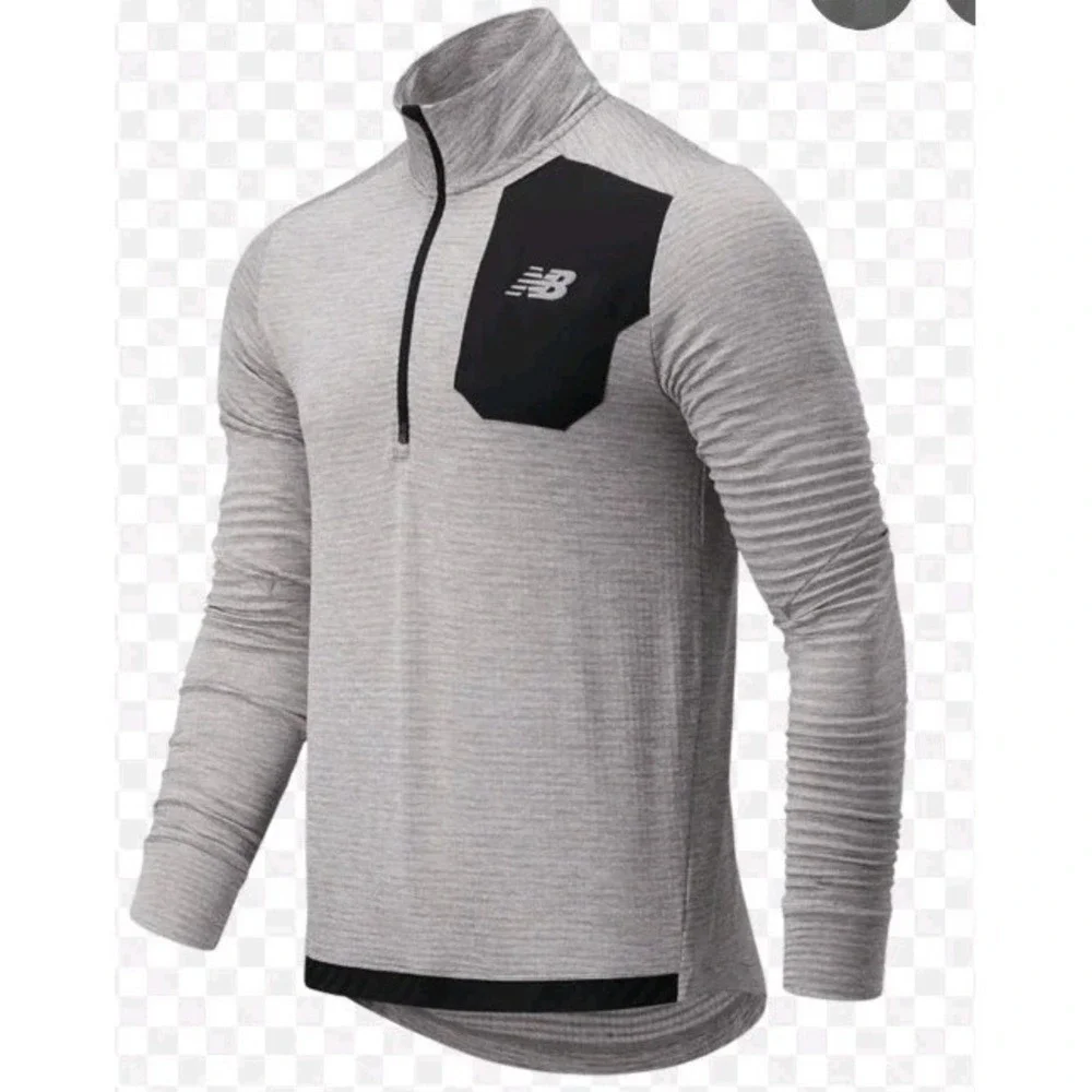 NB Running Heat‎ Grid M Heat Grid 1/2 Zip Pullover Grey Waffle KnIt Reflective